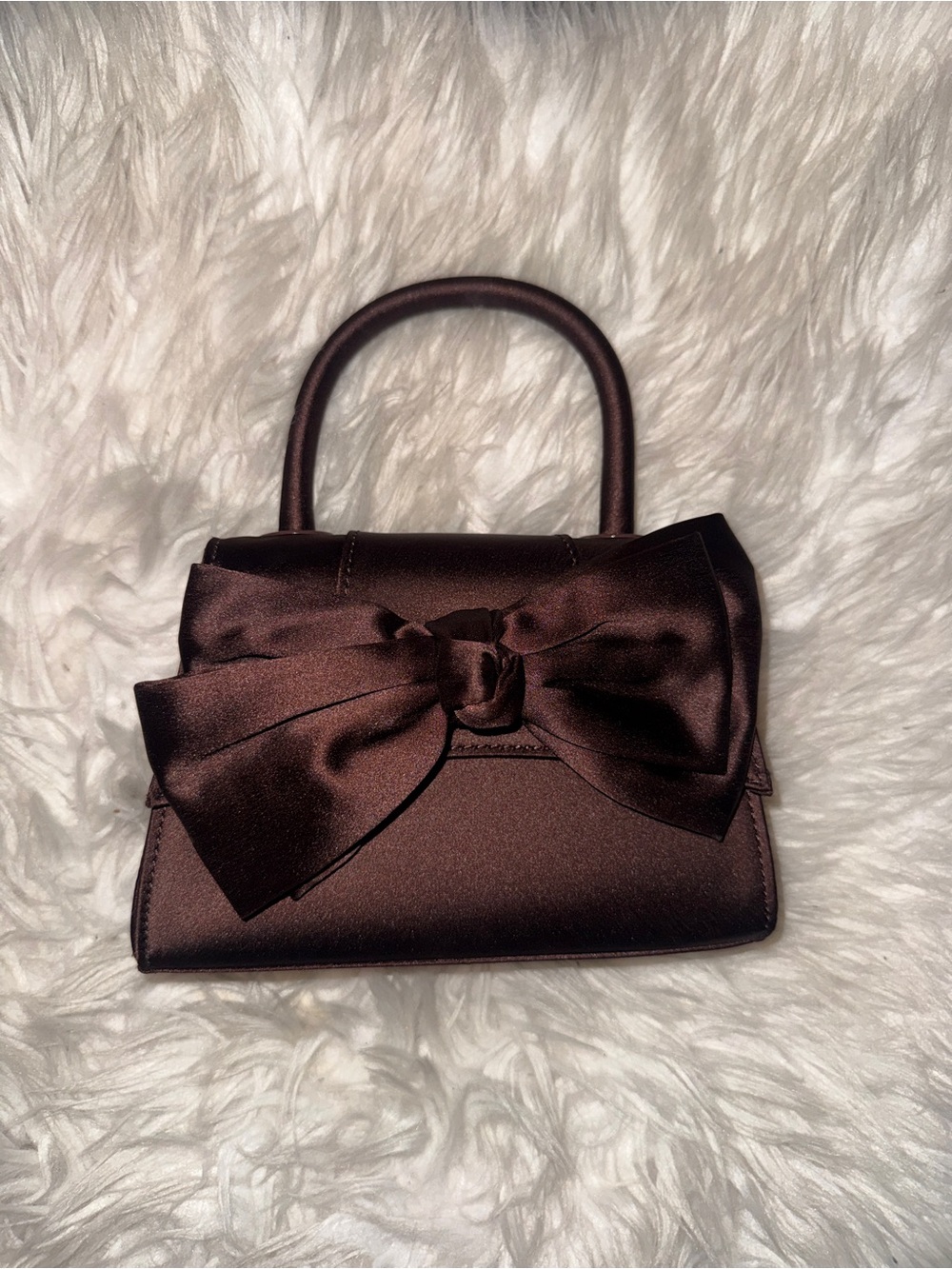 Elegant Brown Satin Bow-Accent Handbag